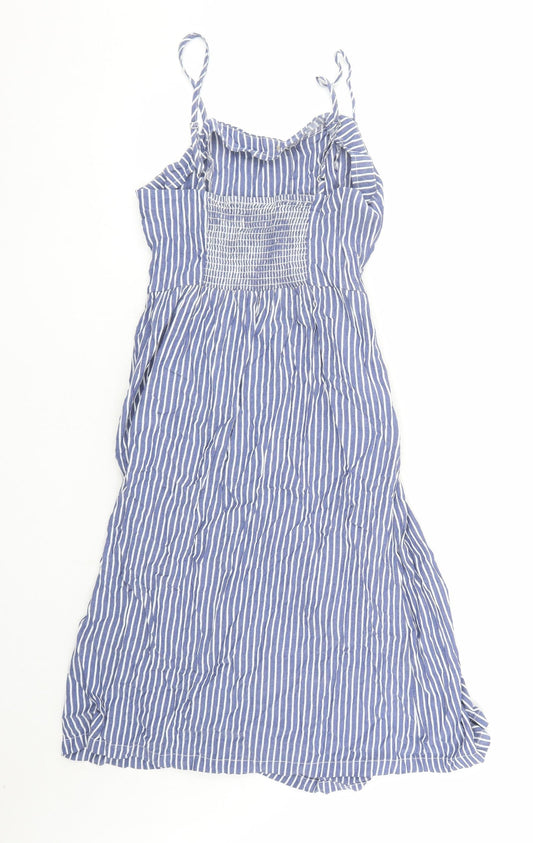 Only Womens Blue Striped Cotton Slip Dress Size 10 Round Neck Zip - Pockets