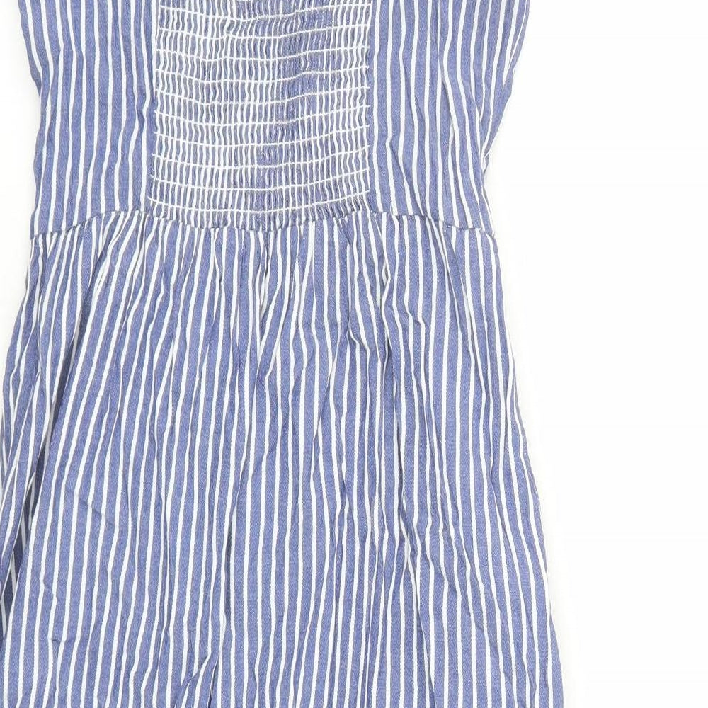 Only Womens Blue Striped Cotton Slip Dress Size 10 Round Neck Zip - Pockets
