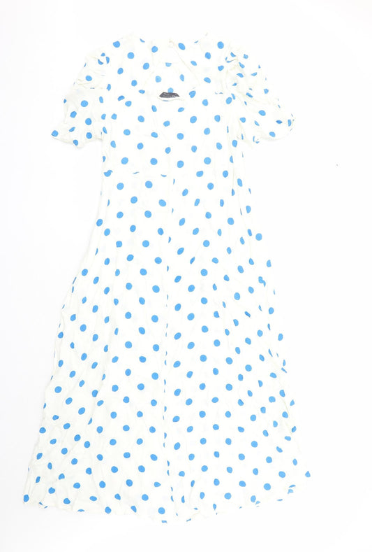 Marks and Spencer Womens Ivory Polka Dot Viscose Maxi Size 16 Round Neck Zip