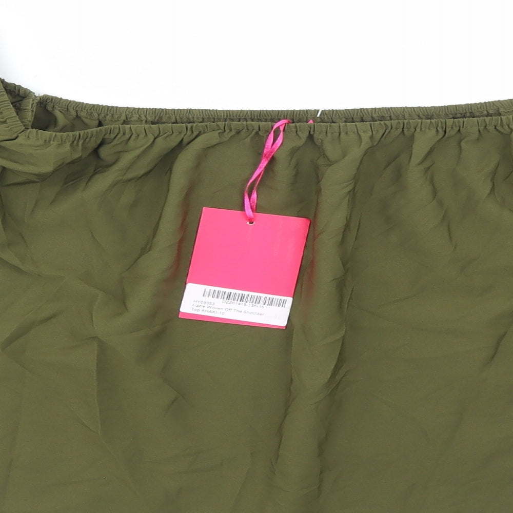 Boohoo Womens Green Polyester Basic Blouse Size 10 Off the Shoulder
