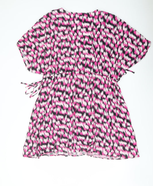 Marks and Spencer Womens Pink Geometric Viscose A-Line Size 24 V-Neck Pullover