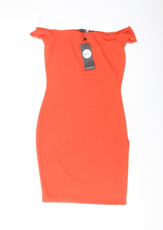 Boohoo Womens Red Polyester Bodycon Size 6 Square Neck Pullover