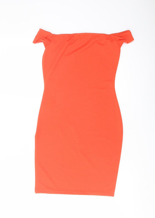 Boohoo Womens Red Polyester Bodycon Size 6 Square Neck Pullover