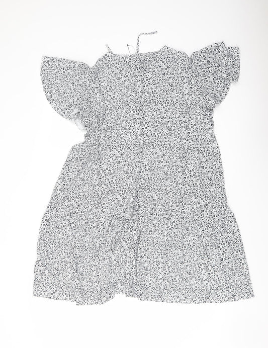 Marks and Spencer Womens Blue Floral Viscose A-Line Size 20 Round Neck Pullover