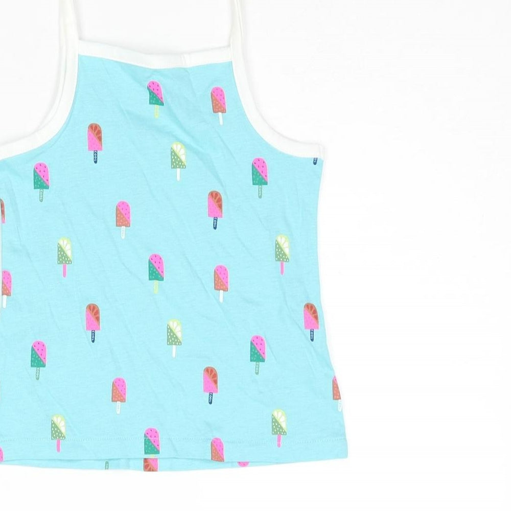 Marks and Spencer Girls Blue Cotton Basic Tank Size 2-3 Years Square Neck Pullover - Ice Lolly Print
