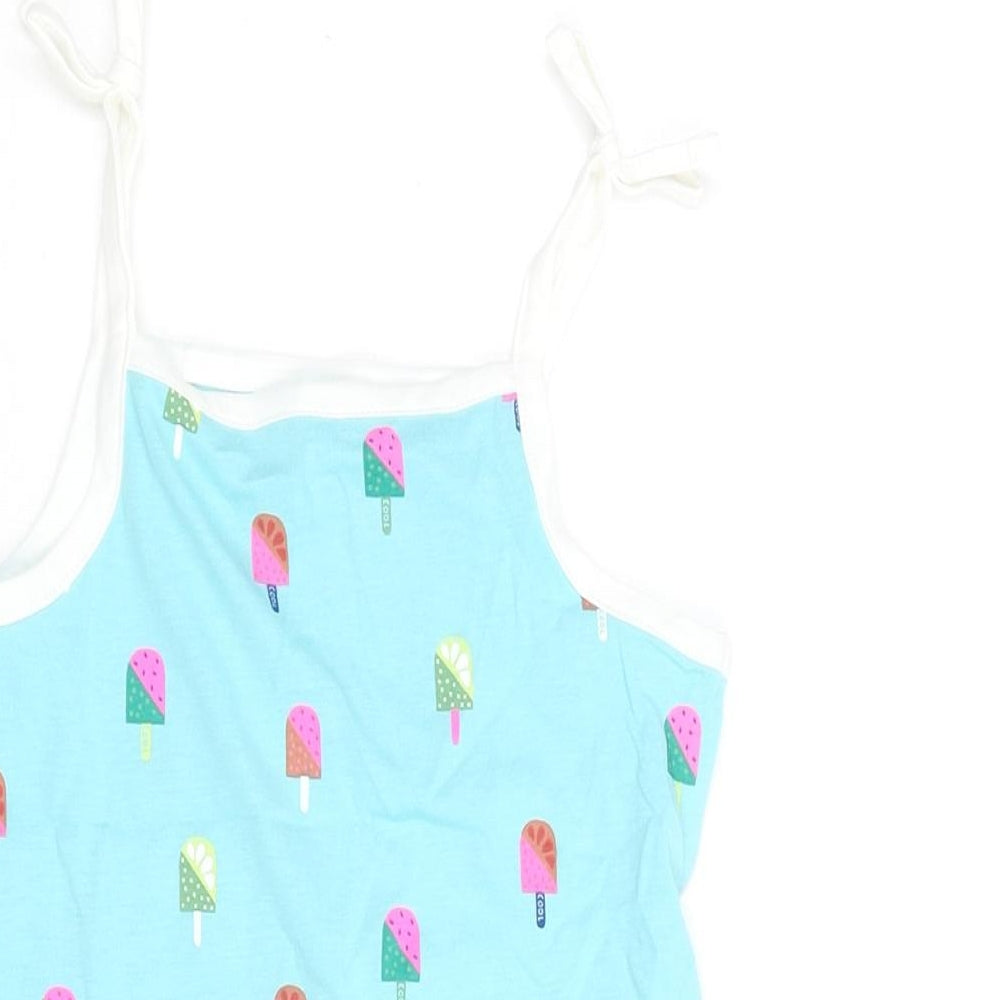 Marks and Spencer Girls Blue Geometric Cotton Basic Tank Size 2-3 Years Square Neck Pullover - Ice Lolly Print