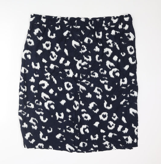 Marks and Spencer Womens Blue Animal Print Linen Straight & Pencil Skirt Size 24 Drawstring - Leopard Print