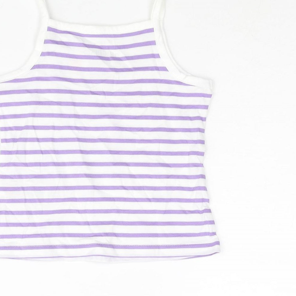 Marks and Spencer Girls Purple Striped Cotton Basic Tank Size 2-3 Years Square Neck Pullover - Embroidered Heart