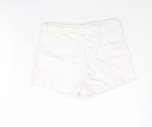 Denim & Co. Womens White Cotton Cut-Off Shorts Size 6 Regular Zip - Plait Detail