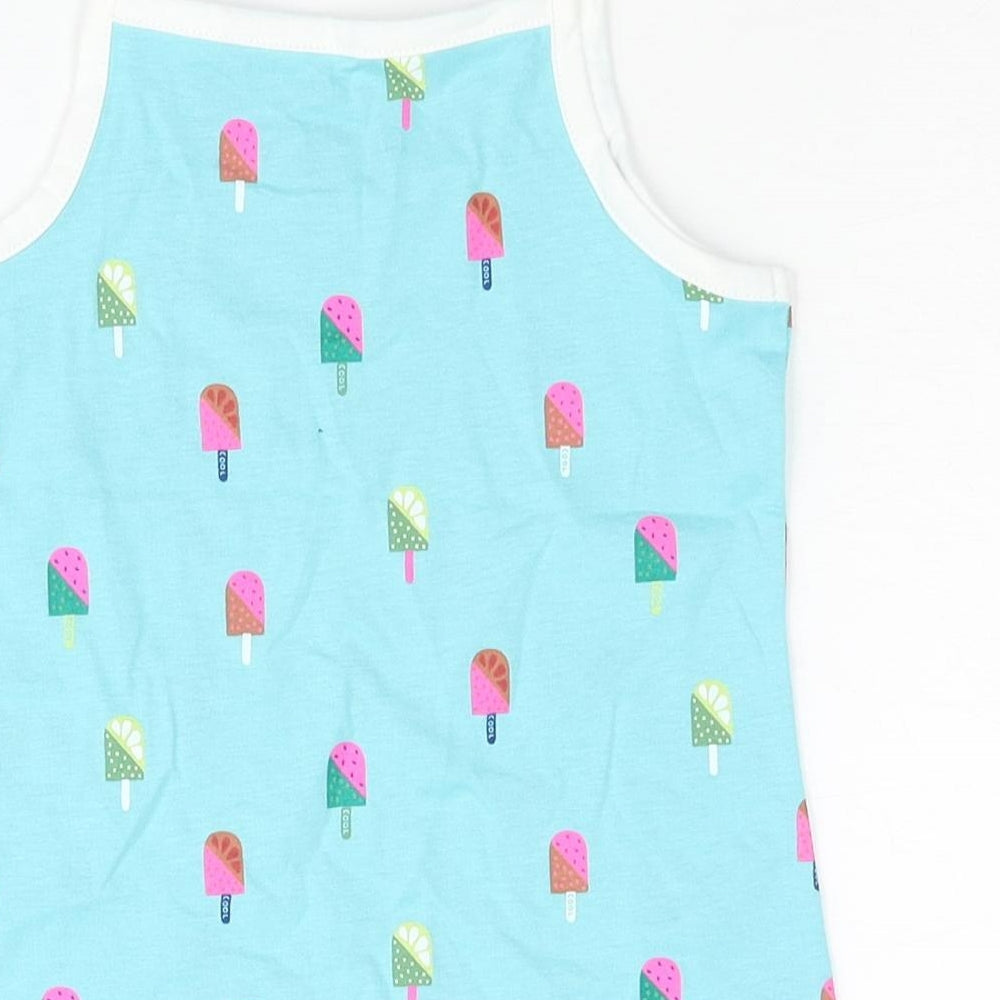 Marks and Spencer Girls Blue Geometric Cotton Basic Tank Size 3 Years Square Neck Pullover - Ice Lolly Print