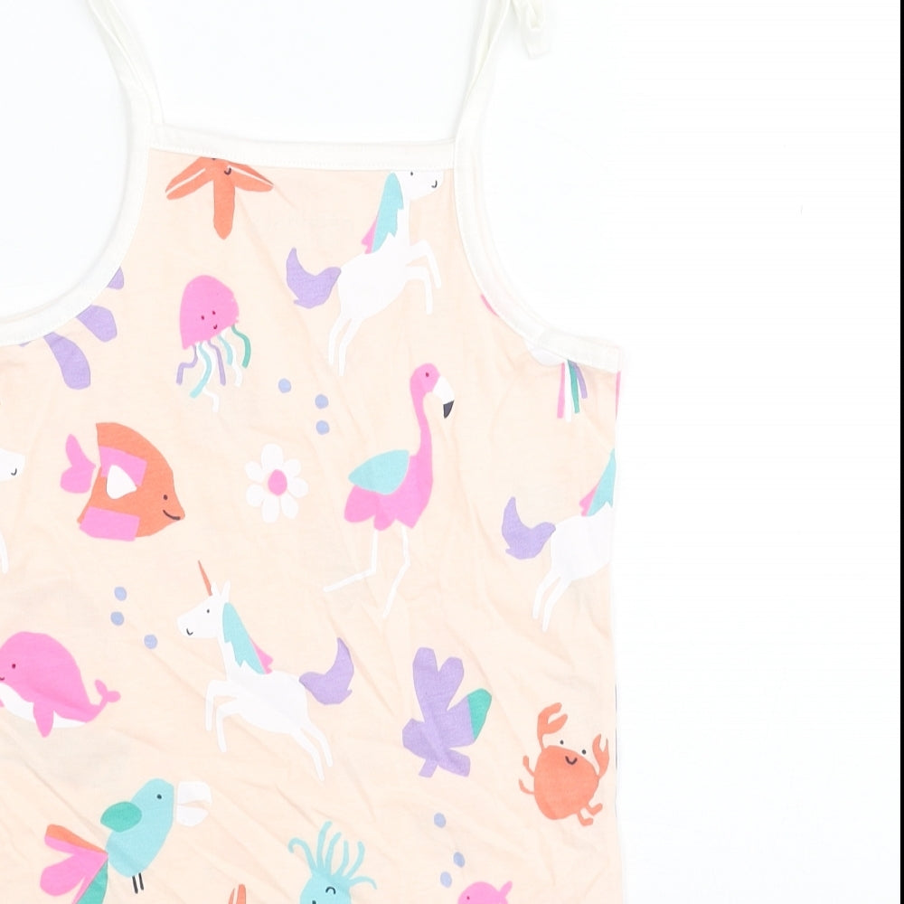 Brand and care label for Marks & Spencer girls’ pink geometric cotton basic tank, years square neck pullover - sea life