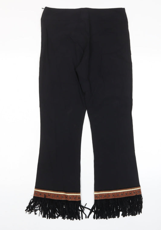 Hennes Womens Black Viscose Capri Trousers Size 10 L24 in Regular Zip - Tassled