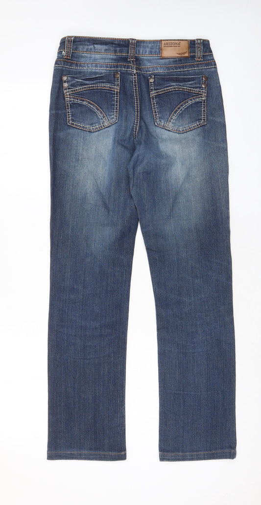 AriZona Womens Blue Cotton Straight Jeans Size 28 in L29 in Regular Zip - Pockets, Embroided