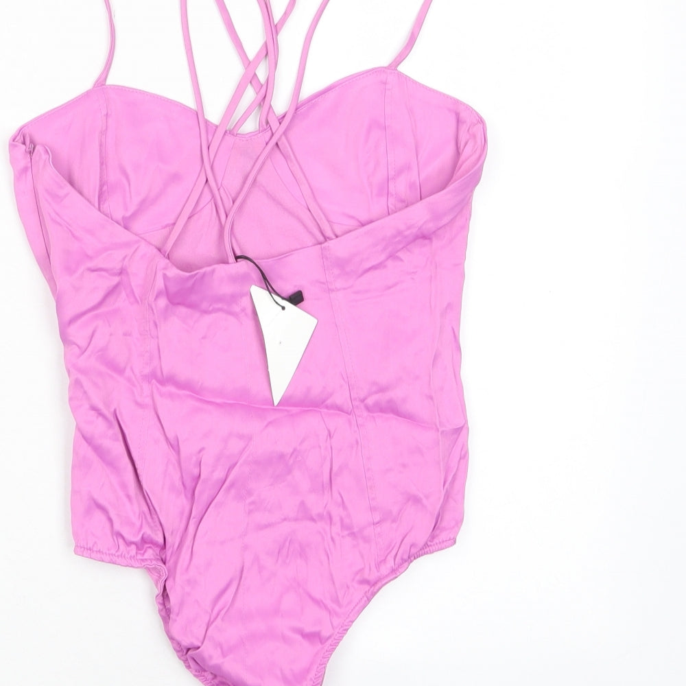 Zara Womens Pink Viscose Bodysuit One-Piece Size S Zip