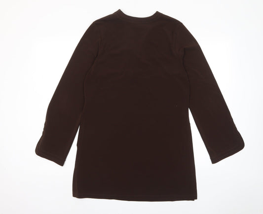 NEXT Womens Brown Polyester A-Line Size 12 V-Neck Pullover - Embroidered