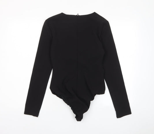 Zara Womens Black Polyester Bodysuit One-Piece Size S Zip - Cross neckline