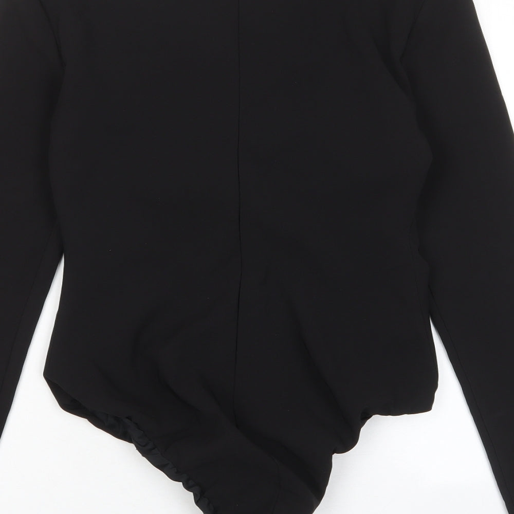 Zara Womens Black Polyester Bodysuit One-Piece Size S Zip - Cross neckline