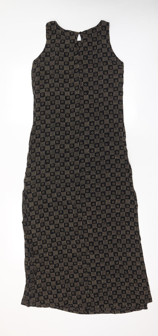 Wallis Womens Brown Geometric Viscose A-Line Size 10 Boat Neck Button - Side slit