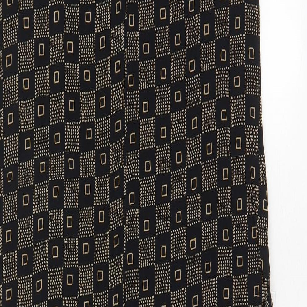 Wallis Womens Brown Geometric Viscose A-Line Size 10 Boat Neck Button - Side slit