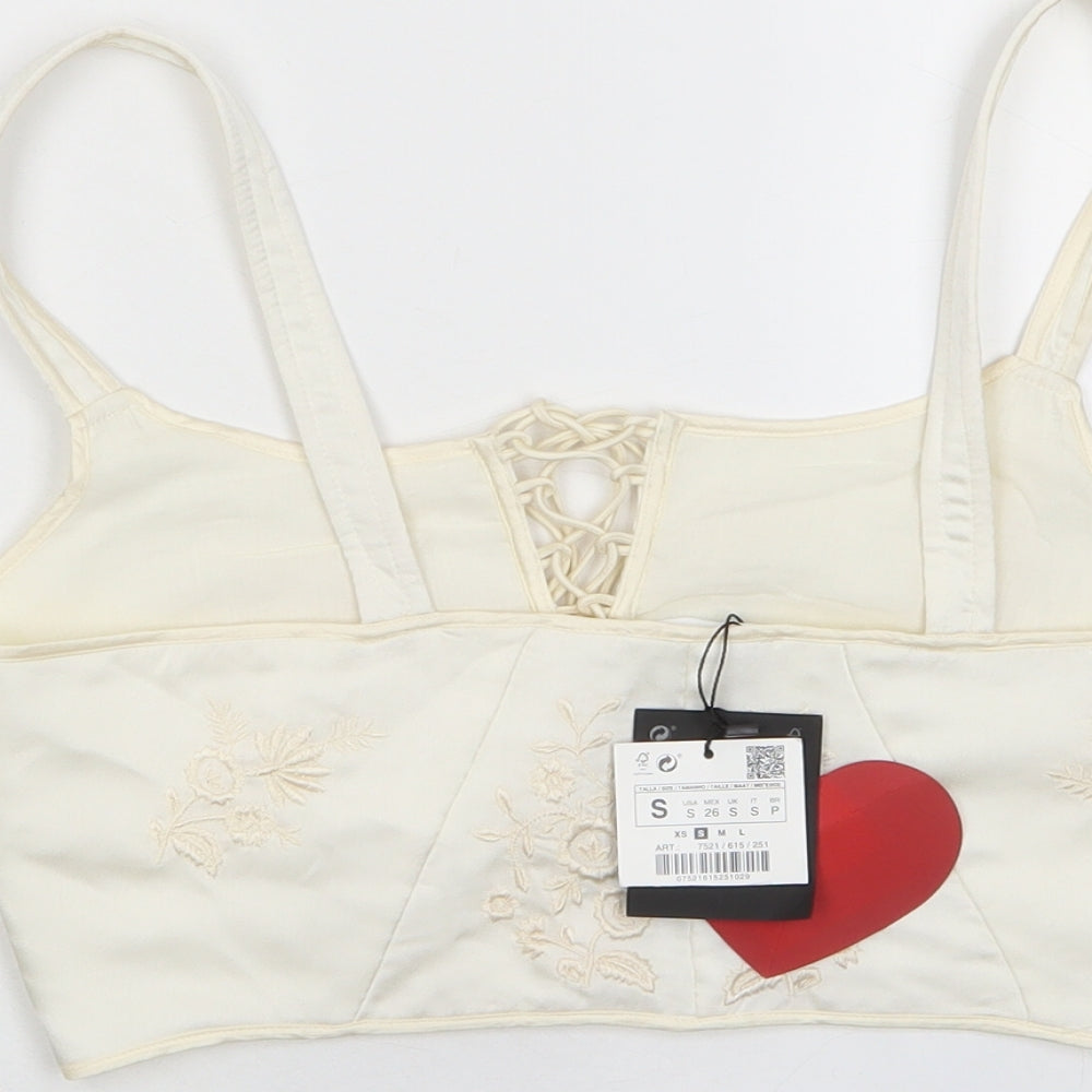 Womens UK Size S Zara Ivory Cropped Tank