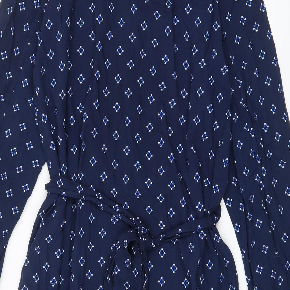 Gap Womens Blue Geometric Viscose Shirt Dress Size 10 Collared Button - Belted