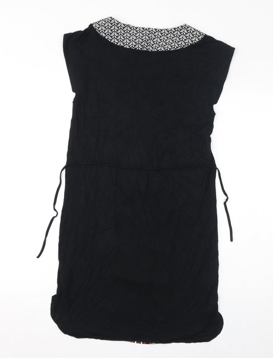 Oasis Womens Black Geometric Viscose T-Shirt Dress Size XS Round Neck Pullover