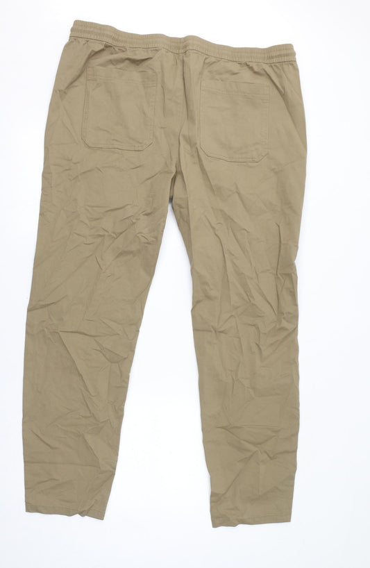 Marks and Spencer Mens Brown Cotton Jogger Trousers Size 2XL L32 in Regular Drawstring