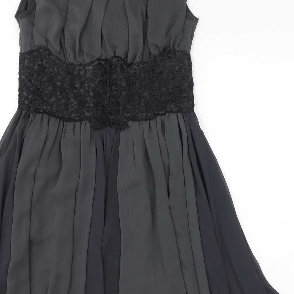 River Island Womens Grey Polyester Fit & Flare Size 10 Round Neck Button - Lace Detail