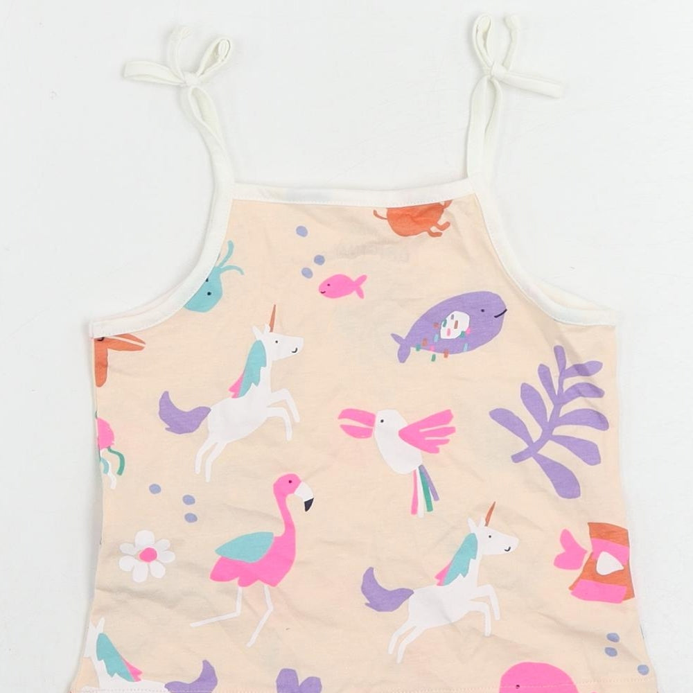 Marks and Spencer Girls Pink Geometric Cotton Camisole Tank Size 2-3 Years Square Neck Pullover
