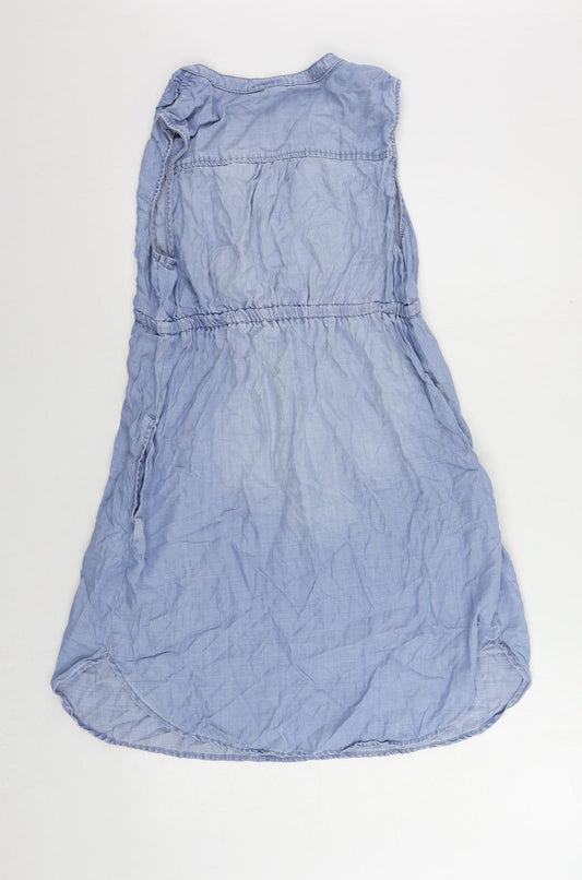 H&M Womens Blue Lyocell Shift Size S V-Neck Drawstring - Pockets