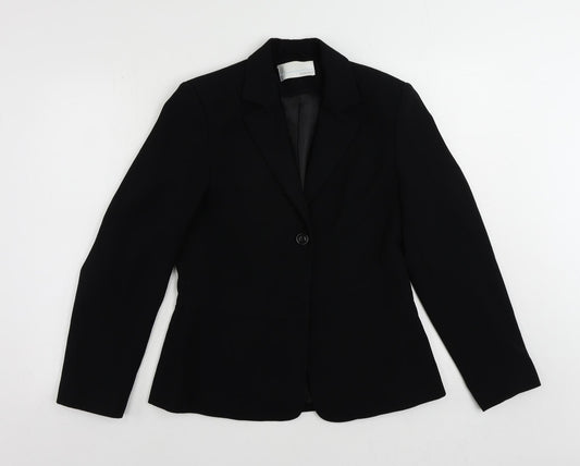 Additional front view of AMARANTO women’s black striped jacket blazer, size UK 12, button