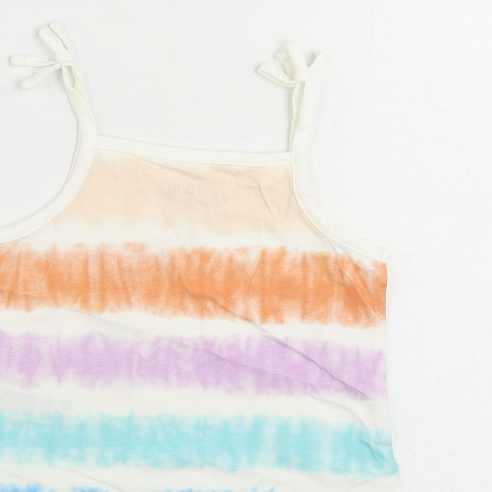 Marks and Spencer Girls Multicoloured Striped Cotton Camisole Tank Size 2-3 Years Square Neck Pullover - Tie Dye