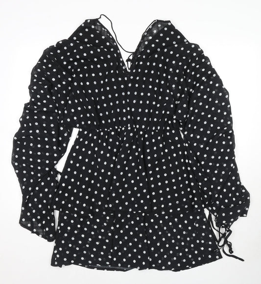 PRETTYLITTLETHING Womens Black Polka Dot Polyester Mini Size 10 V-Neck Tie