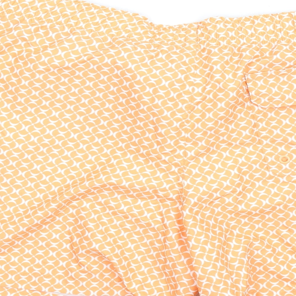 Marks and Spencer Mens Orange Geometric Polyester Sweat Shorts Size 2XL Regular Drawstring - Swim Shorts