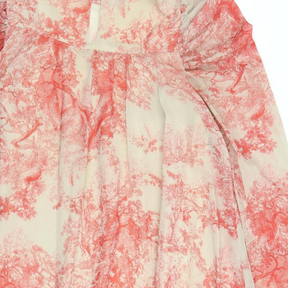 In The Style Womens Brown Geometric Polyester A-Line Size 10 Round Neck Button - Lined