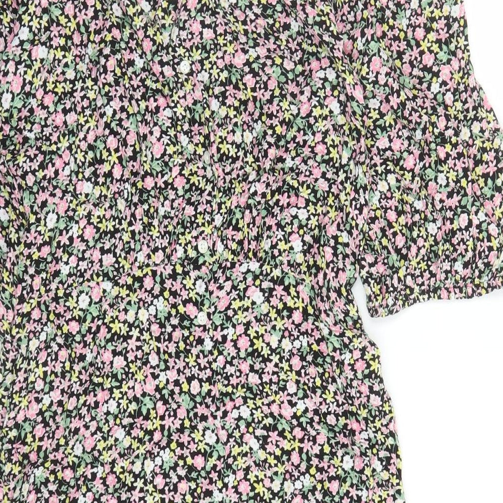 NEXT Girls Black Floral Viscose A-Line Size 16 Years Round Neck Button