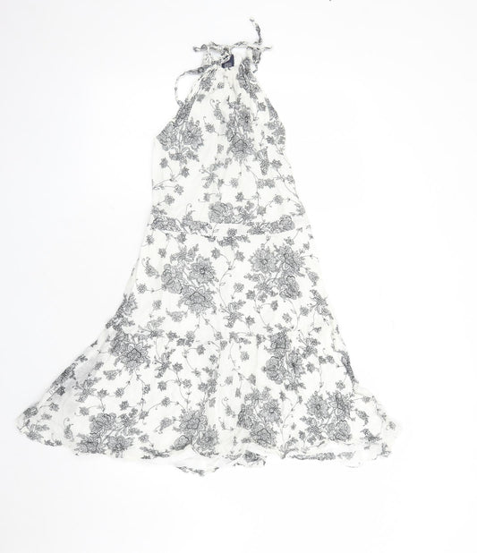 Gap Womens White Floral Cotton Tank Dress Size 8 Halter Tie - Open Back Detail