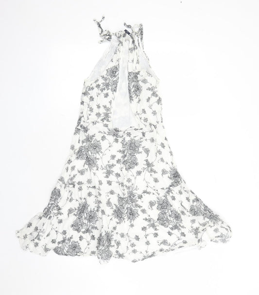 Gap Womens White Floral Cotton Tank Dress Size 8 Halter Tie - Open Back Detail