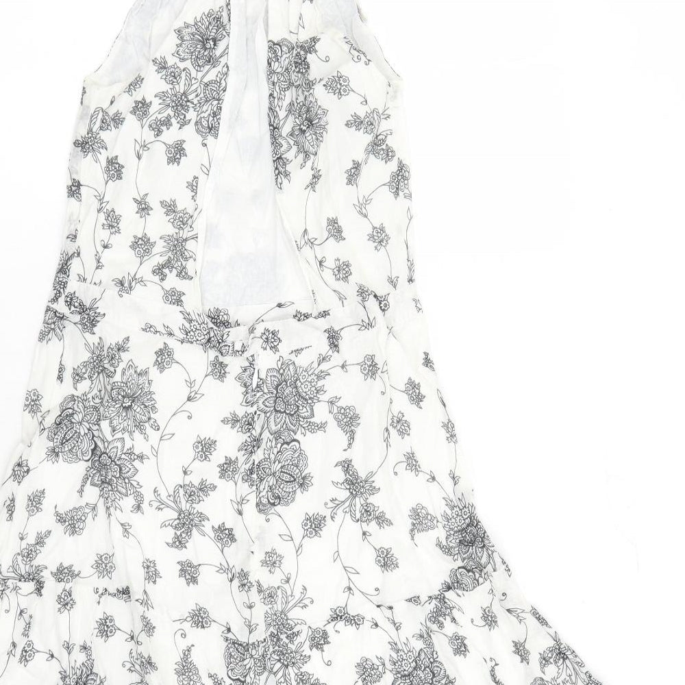 Gap Womens White Floral Cotton Tank Dress Size 8 Halter Tie - Open Back Detail