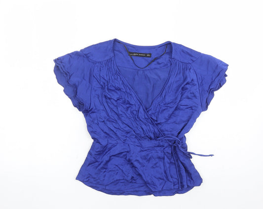 Womens UK Size S Zara Blue Wrap Blouse