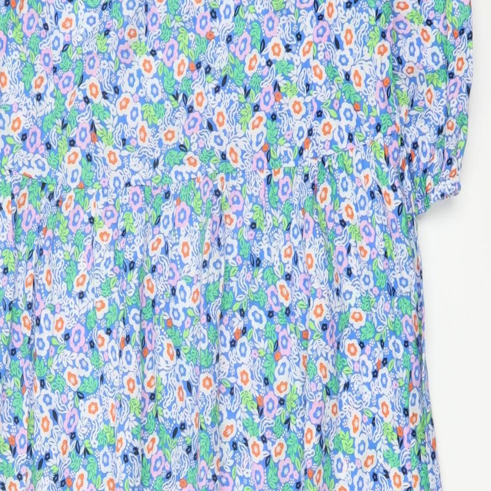Marks and Spencer Womens Blue Floral Cotton A-Line Size 12 Round Neck Tie