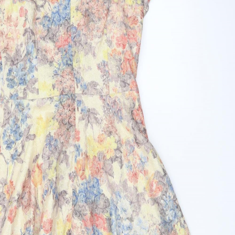 UK alyptus Womens Multicoloured Floral Polyester Skater Dress Size S Round Neck Zip