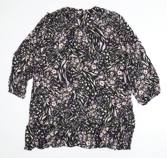 Marks and Spencer Womens Multicoloured Geometric Viscose Sheath Size 22 V-Neck Button - Flowers, Glitter