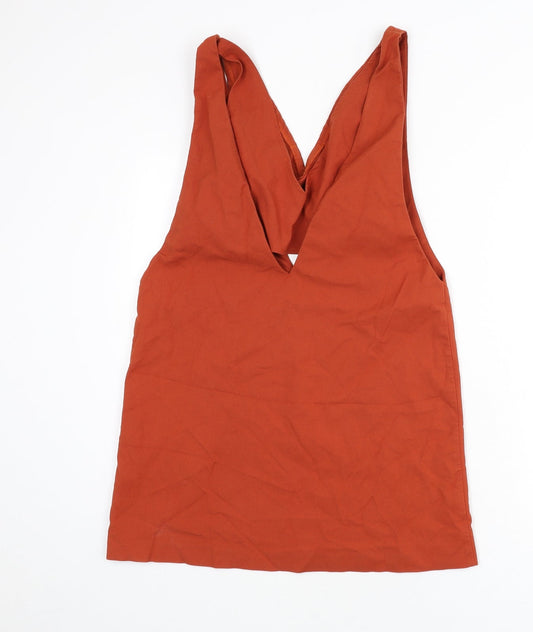 Zara Womens Orange Cotton A-Line Size M V-Neck Hook & Eye