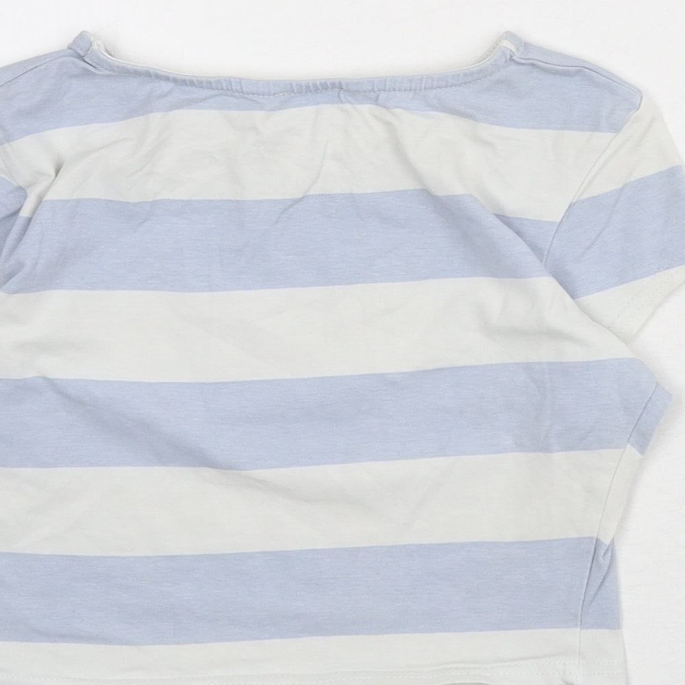 River Island Womens Blue Striped Cotton Cropped T-Shirt Size 8 Round Neck