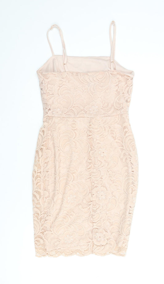 New Look Womens Pink Nylon Bodycon Size 8 Square Neck Pullover