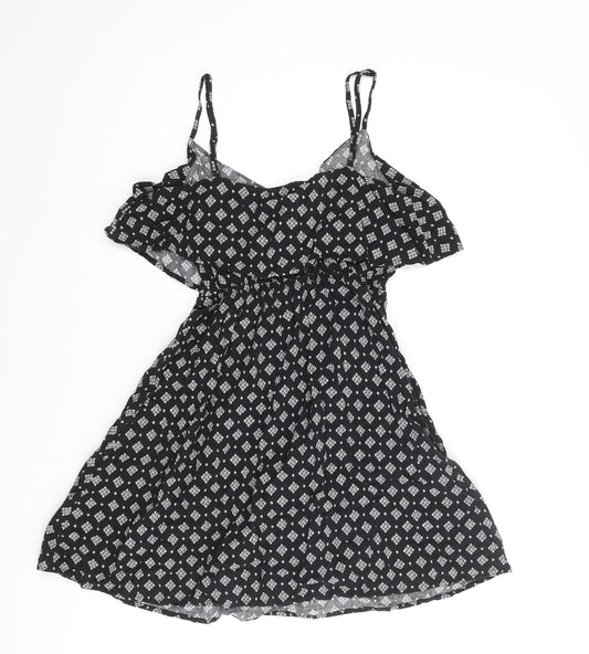 Cotton On Womens Black Geometric Viscose A-Line Size XS Scoop Neck Pullover - Frill