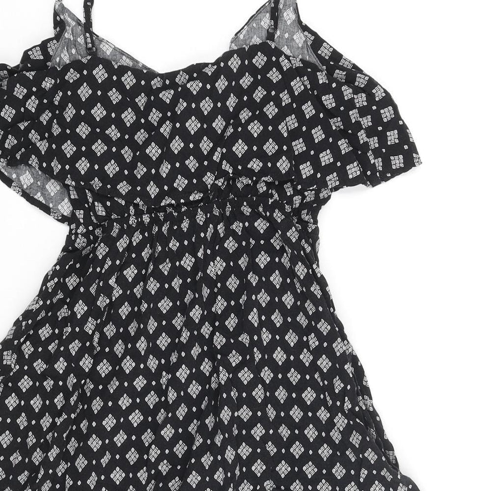 Cotton On Womens Black Geometric Viscose A-Line Size XS Scoop Neck Pullover - Frill