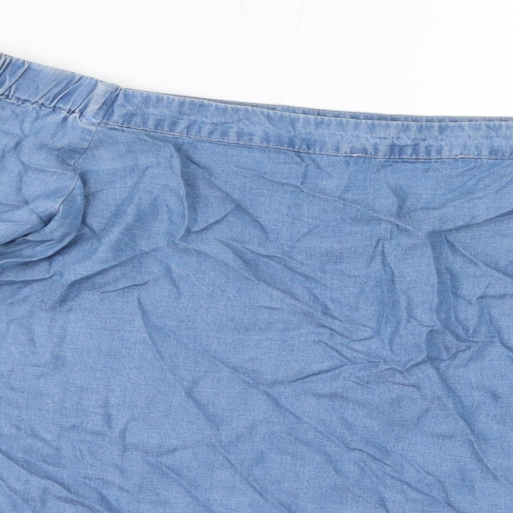 FOREVER 21 Womens Blue Lyocell Basic T-Shirt Size S Off the Shoulder