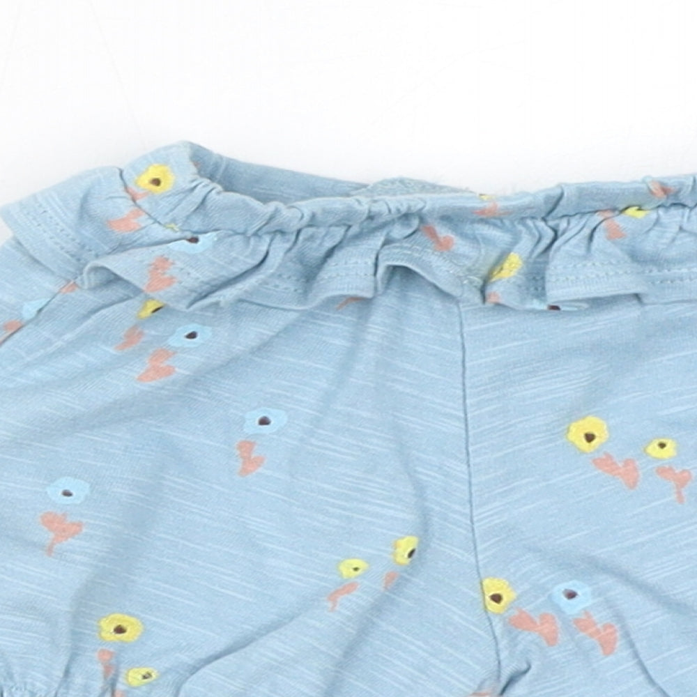 Marks and Spencer Boys Blue Floral Cotton Cropped Trousers Size 0-3 Months Pullover - 1 Month, Inside Leg 2in